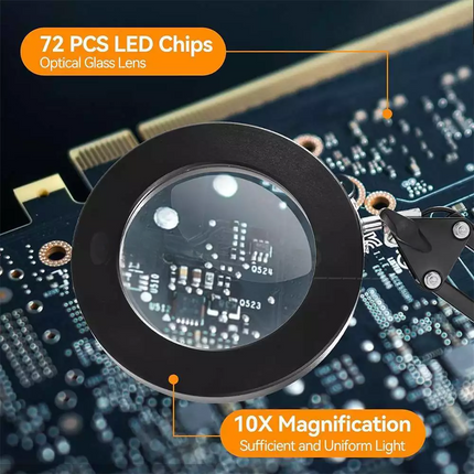 10X Magnifying Glass with 72 LED Light Magnifier Crafts Reading Desk Stand Lamp