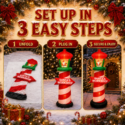 9FT Inflatable Santa's Workshop Lighthouse Snow Spray Christmas Blow Up Outdoor Decor