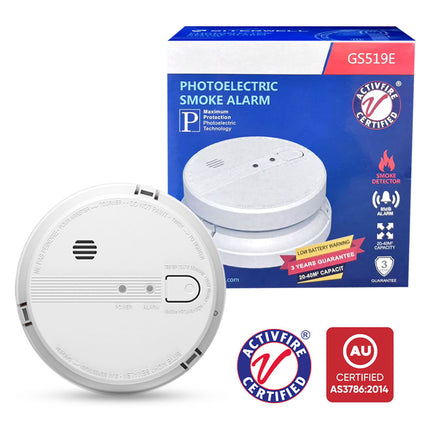 5 Packs PHOTOELECTRIC 240V Hard Wired Photoelectric Smoke Alarm With 9V Backup Battery