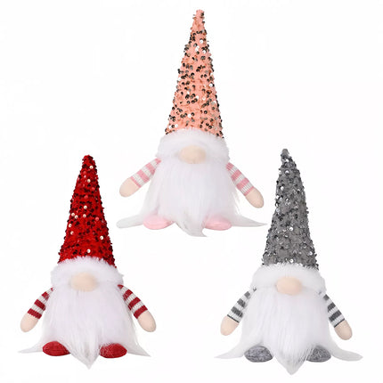 Handmade Christmas Gnome with LED light Santa Elf Figurine Faceless Doll Decor (Red + Pink + Grey)