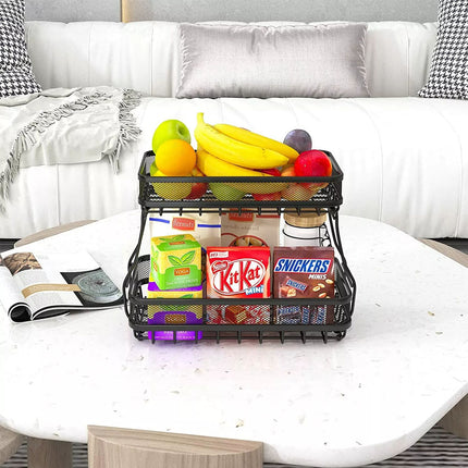 2-Tier Metal Fruit Storage Basket Rectangular Bread Basket for Fruit Vegetables