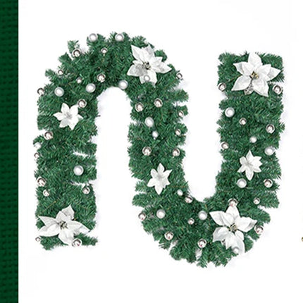 2.7m Christmas Garland LED Lights Flower Artificial Bushy Wreath Tinsel Rattan Sliver