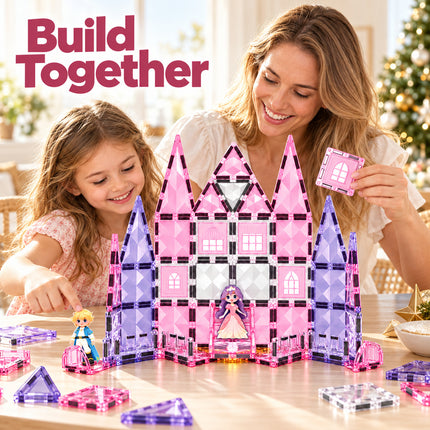 66 Pcs Diamond Magnetic Tiles Pink Princess Castle Building Set Christmas Gift