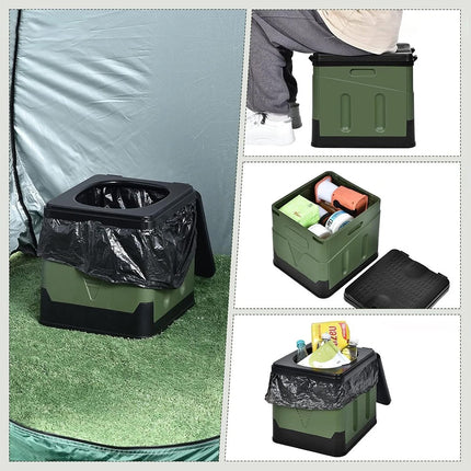 Portable Toilet Folding Outdoor Camping Toilet 20L Hygienic Travel Green