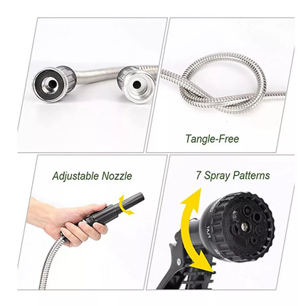 Metal Garden Hose 25FT Flexible Lightweight Water Pipe Stainless Steel