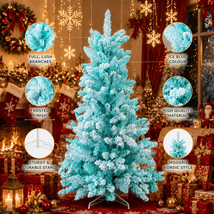 150cm Ice Blue Artificial Christmas Tree 160 LEDs Lighted Spruce Indoor Modern Decor PET
