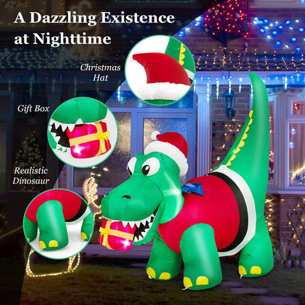 1.83M Christmas Inflatable Dinosaur Blow up Xmas Outdoor Decoration LED Lights