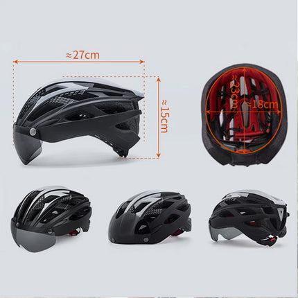 Bike Helmet for Men Women w/ Detachable Goggles Led Back Light Black and white