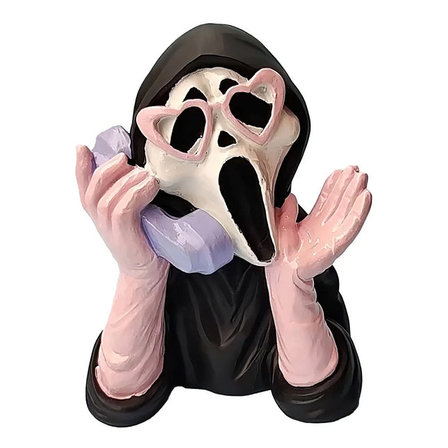 Ghoulish Resin Light Up Halloween Pink/Black Scream Ghost Face Statue Decor