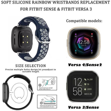 Blue & Grey For Fitbit Versa 4 3 Sense 2 Watch Strap Replacement Silicone Wrist Band Bands