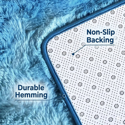Soft Plush Blue Floor Area Rug 60cm x 160cm - Living Room Bedroom Carpet Mat