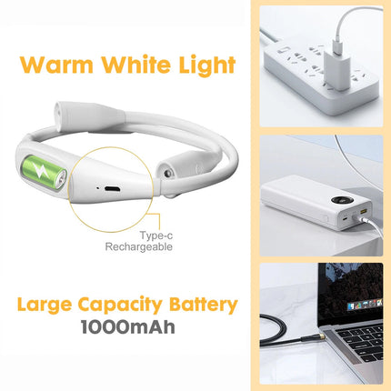 LED Neck Reading Light Flexible USB Rechargeable Hands Free Bed Night Book Lamp
