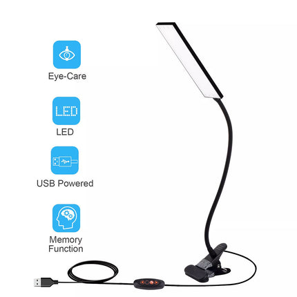 Dimmable Clip On LED Desk Lamp Eye Care USB Power Light Adjustable Clamp