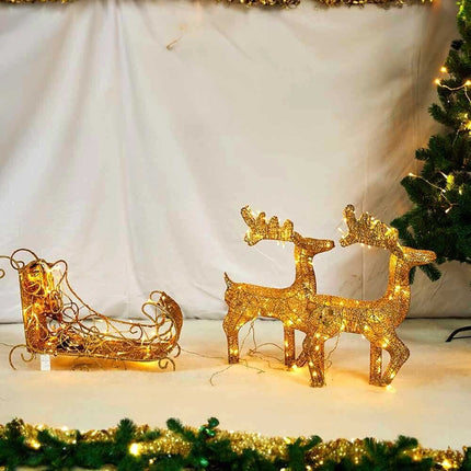 Set of 3 Christmas Decoration Reindeer and Sleigh LED Lighted Yard Garden Xmas