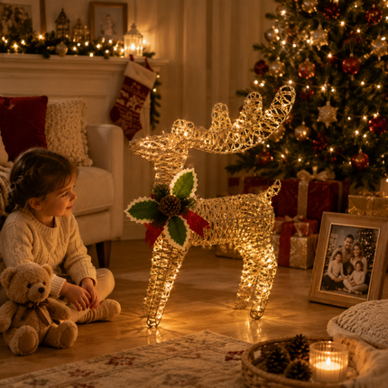 50cm Glitter Reindeer Christmas Decor LED Light Up Xmas Deer Ornament Indoor Outdoor