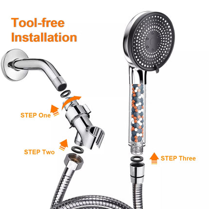 5 IN 1 Filtered Shower Head High Pressure 5 Modes Hard Water Mineral Bead