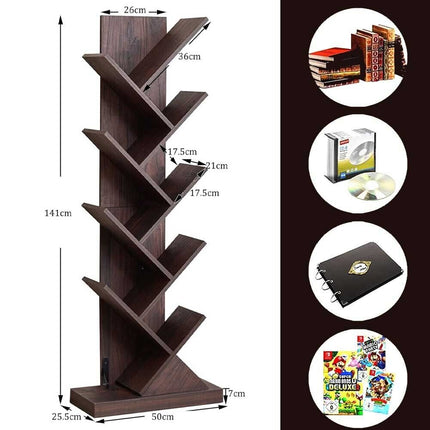 9-Tier Tree Bookshelf Bookcase Storage Rock For CDs Movies Books Shelves Table