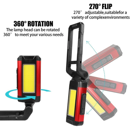 2pcs Rechargeable LED Work Light Portable Inspection Lamp Magnetic Folding COB Torch