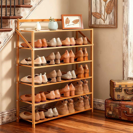 6 Tiers Bamboo Fordable Shoes Rack Cabinet Storage Shoe Shelf 90cm