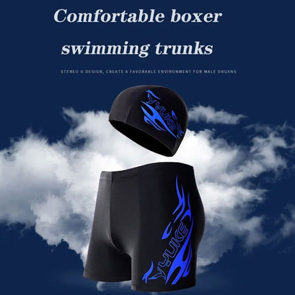 Blue Mens Summer Swim Shorts Swimwear Swimming Underwear Boxer Pants Beach Cap