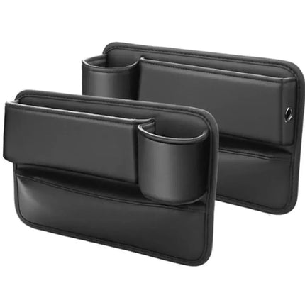 2Pcs Universal Car Seat Gap Filler Organizer Leather Storage Box & Cup Holder