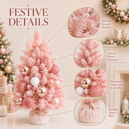 45cm Pink PE Christmas Tabletop Tree Rose Gold Snowy Ornament Decor Gift
