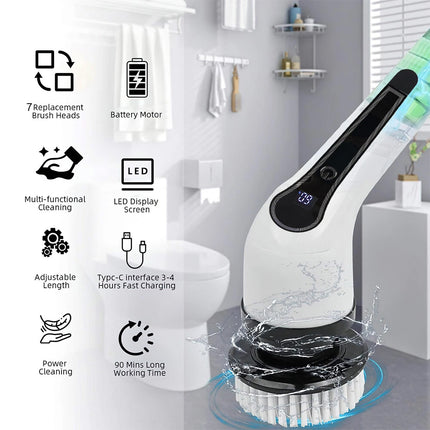 Cordless Electric Scrubber Cleaning Brush with 7 Replaceable Brush Heads