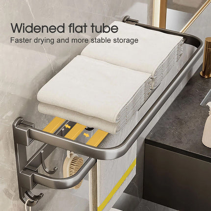 60cm Space Aluminium Wall Mounted Bathroom Foldable Towel Rail Rack Holder Grey