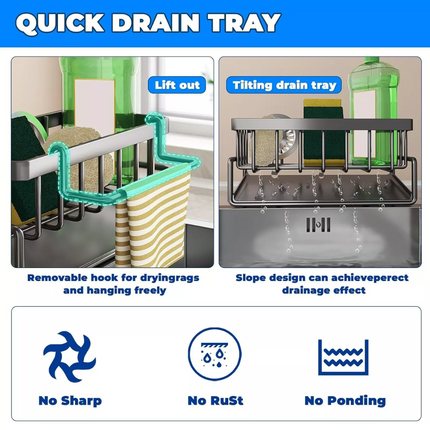 Kitchen Sink Rack Organizer Kitchen Sink Sponge Holder with Self-draining Tray