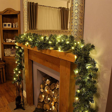 2X 9ft Christmas Garland with LED Lights Artificial Wreath Stairs Rattan Decoration