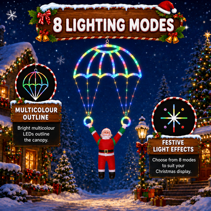 Solar Christmas Parachute Santa Light LED Hanging Xmas Yard Decor Gift
