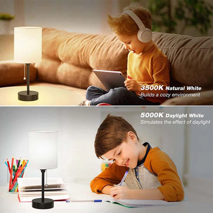 2 PACK Bedside Lamps Linen Table Light USB Port 3 Way Dimmable Pull Chain Switch Beige 2Pcs