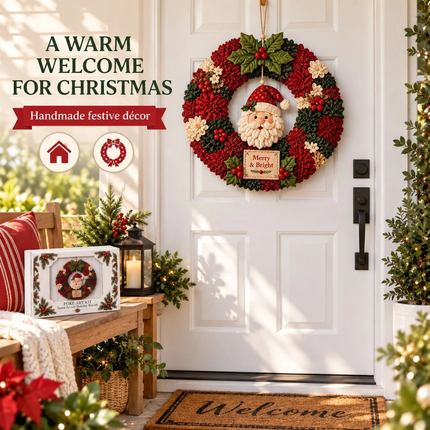Christmas Wreath Making Kit Santa 30cm DIY Fabric Poke Art Front Door Decor