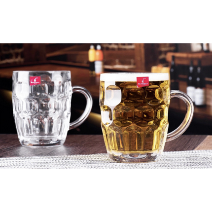 6x Dimple Beer Mug Thick Glass Handle Drinking Party Beverage Wine Cup 560ml