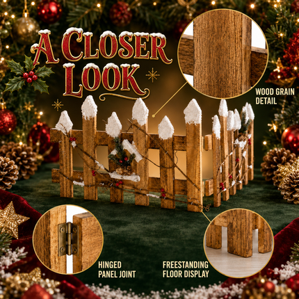 Christmas Wooden Fence Snow-Tipped Rustic Farmhouse Xmas Tree Base Village Decor