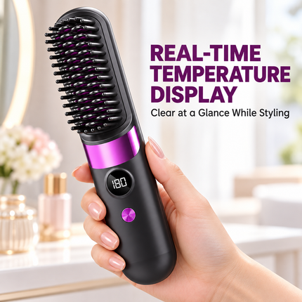 Cordless Hair Straightener Brush Purple Ionic Ceramic 4 Heat USB Rechargeable