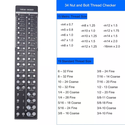 34 Thread Checker Nut and Bolt Size Screw Identifier Gauge with Standard Metric