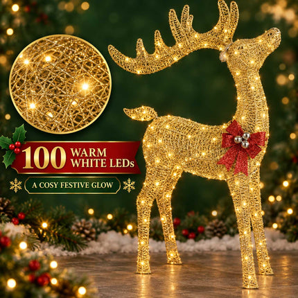 Outdoor Christmas Reindeer Lights Solar Garden Xmas Decoration Warm White 110cm