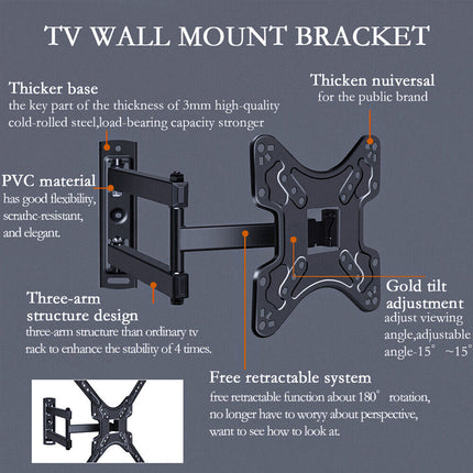 Full Motion TV Wall Mount Bracket Swivel Tilt 14 32 37 40 42 50 52 55 Inch LCD