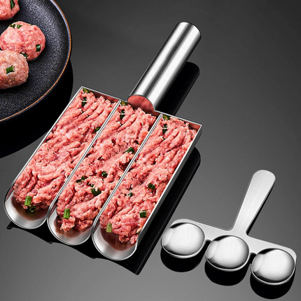 Kitchen Triple Meatball Maker, 304 Stainless Steel Meat Baller Maker Mold Spoon