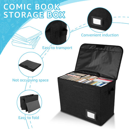 Comic Book Storage Box Foldable Comic Book Bin Washable Integrated Comic (black)