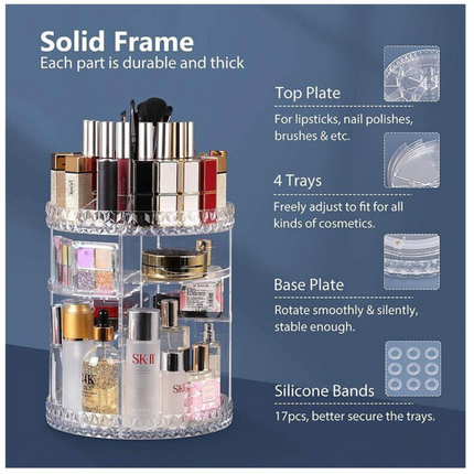 Acrylic Makeup Organiser 360° 3 Layer Rotating Clear Cosmetics Holder Storage