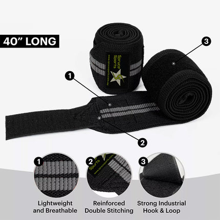 Pair Of Black Heavy Duty Elbow Wraps For Powerlifting And Bodybuilding