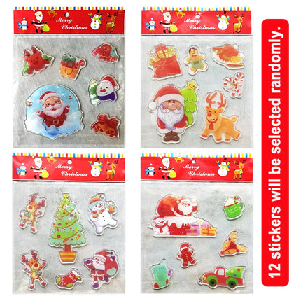 12 Pack Reusable Christmas Gel Window Clings Jelly Stickers Santa Xmas Decorations