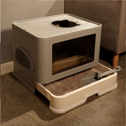 Larger Entry Enclosed Cat Litter Box Pull Drawer Trash Bag Store Odd-Resistant