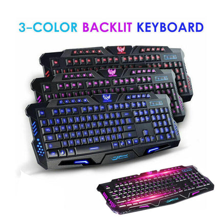 Gaming Keyboard 3 Colour Led Back-light Wired USB Illuminated Cool Ergonomic PC