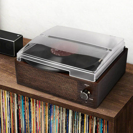 Bluetooth Vintage Vinyl Record Player Belt-Driven 3-Speed Turntable Aux Input Brown