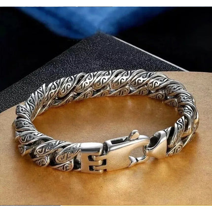 Men's Solid 316L Engraved Stainless Steel Braided Cuban Bracelet Jewellery Gift 22 cm