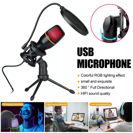 USB Microphone RGB condensador for Podcast Recording Studio Streaming Laptop PC