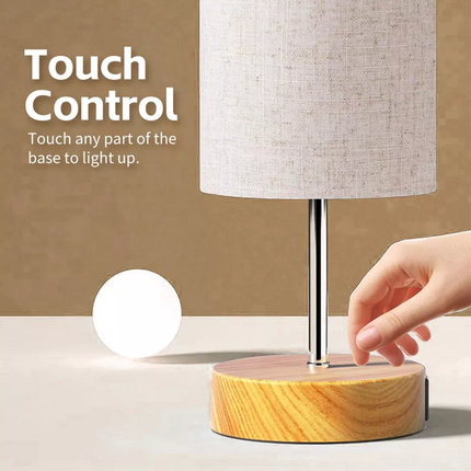 Decor Small Bedside Table Lamp Nightstand Light with Round Flaxen Fabric Shade